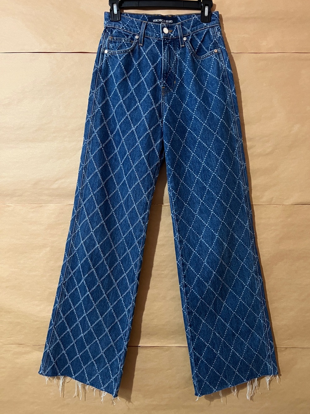 Veronica Beard | Taylor Diamond Printed Wide Leg Jeans High Rise Relaxed Size 24